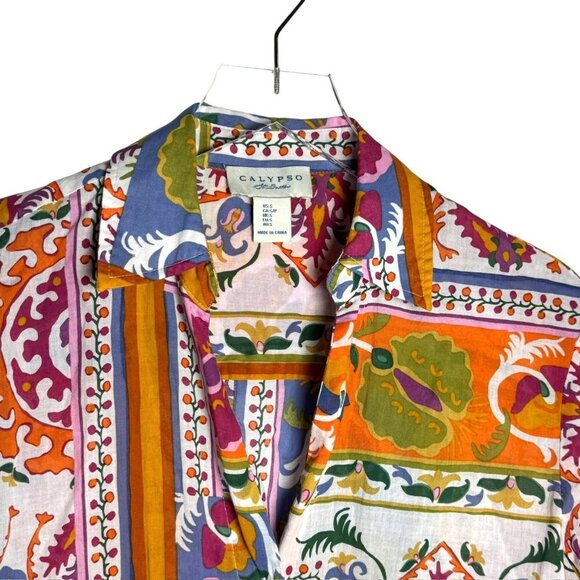 Calypso St. Barth Multicolor Boho Print Cotton Button Front Blouse Women’s small - Picture 4 of 7